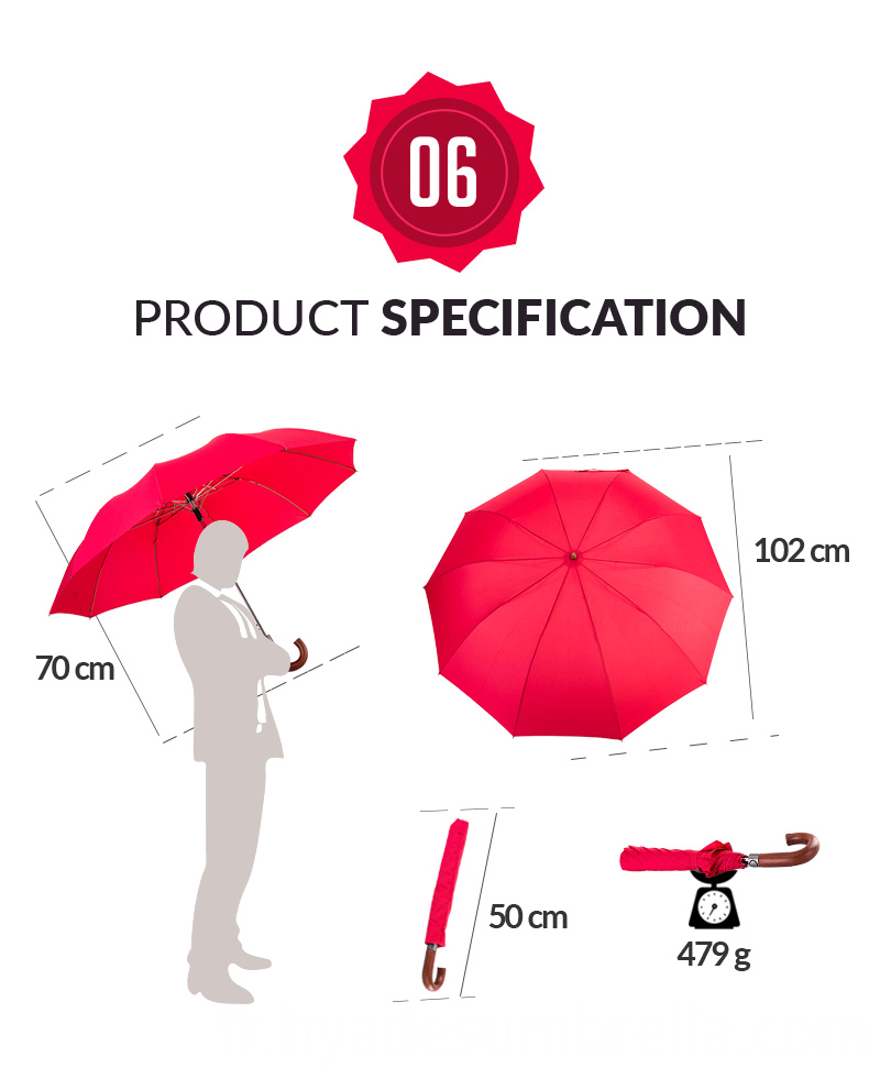 Poignée en bois colorée de vin 2 spécifications parapluie pliant Wine Colored Wooden Handle 2 Folding Umbrella Spec